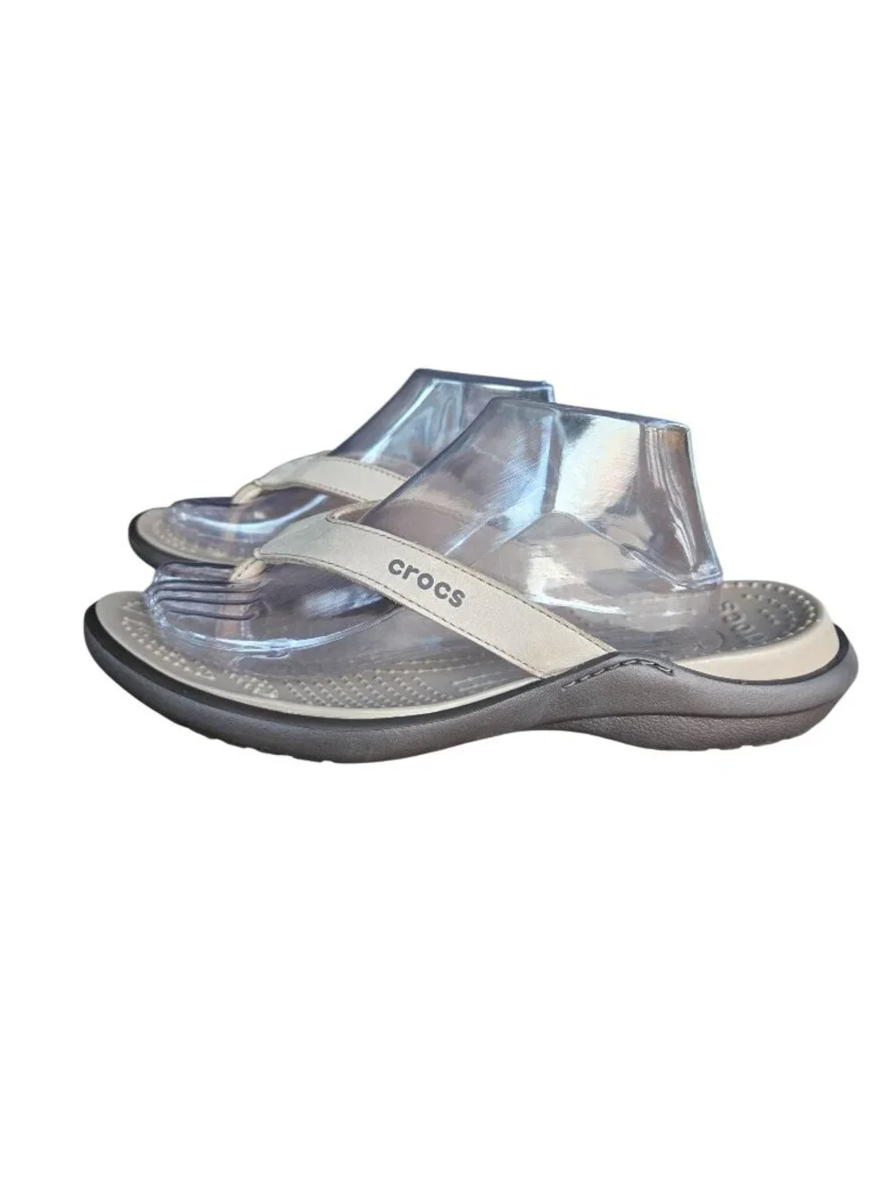 Crocs Women's Capri V Flip Beige Brown Leather Flip Flop Sandals Size 10